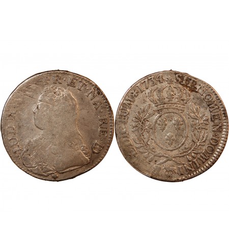 LOUIS XV - ECU DE BÉARN ARGENT AUX BRANCHES D'OLIVIER 1734 PAU