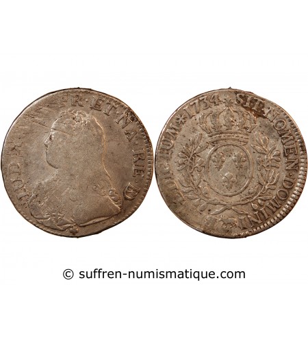 LOUIS XV - ECU DE BÉARN ARGENT AUX BRANCHES D'OLIVIER 1734 PAU