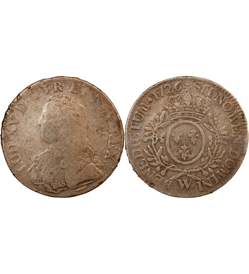 LOUIS XV - ECU ARGENT AUX BRANCHES D'OLIVIER 1726 W LILLE