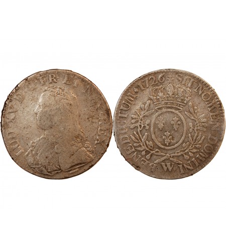 LOUIS XV - ECU ARGENT AUX BRANCHES D'OLIVIER 1726 W LILLE