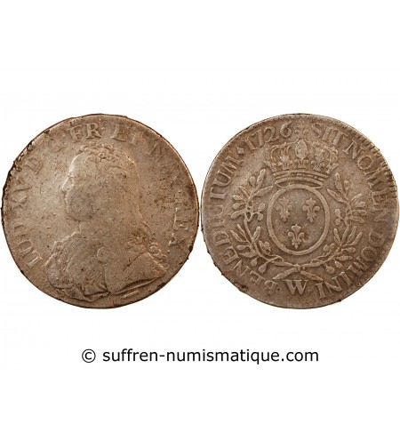 LOUIS XV - ECU ARGENT AUX BRANCHES D'OLIVIER 1726 W LILLE