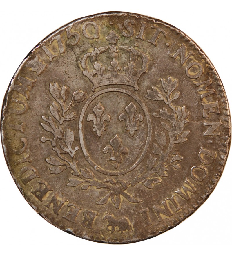 LOUIS XV - ECU ARGENT AU BANDEAU 1757 Q PERPIGNAN - R2