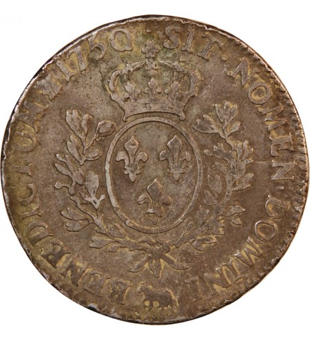 LOUIS XV - ECU ARGENT AU BANDEAU 1757 Q PERPIGNAN - R2