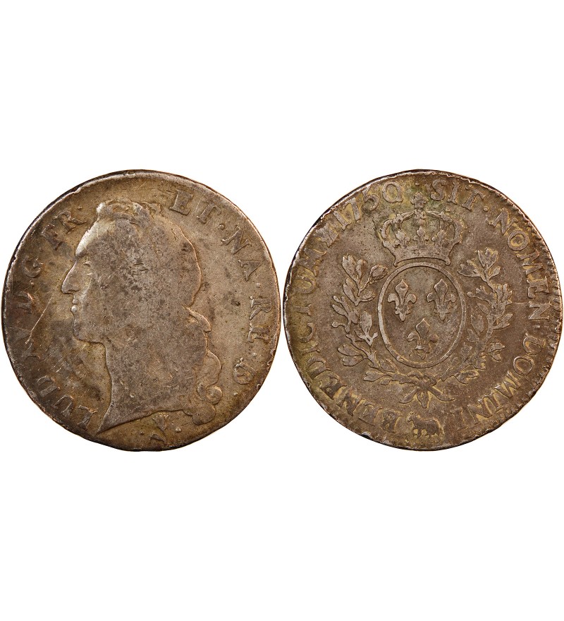 LOUIS XV - ECU ARGENT AU BANDEAU 1757 Q PERPIGNAN - R2