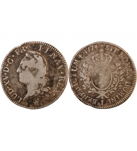 LOUIS XV - ECU ARGENT A LA VIEILLE TÊTE 1774 I LIMOGES - R2
