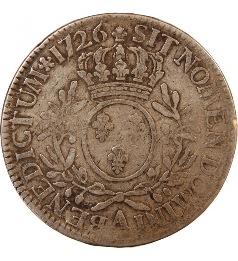 LOUIS XV - ECU ARGENT AUX BRANCHES D'OLIVIER 1726 A PARIS