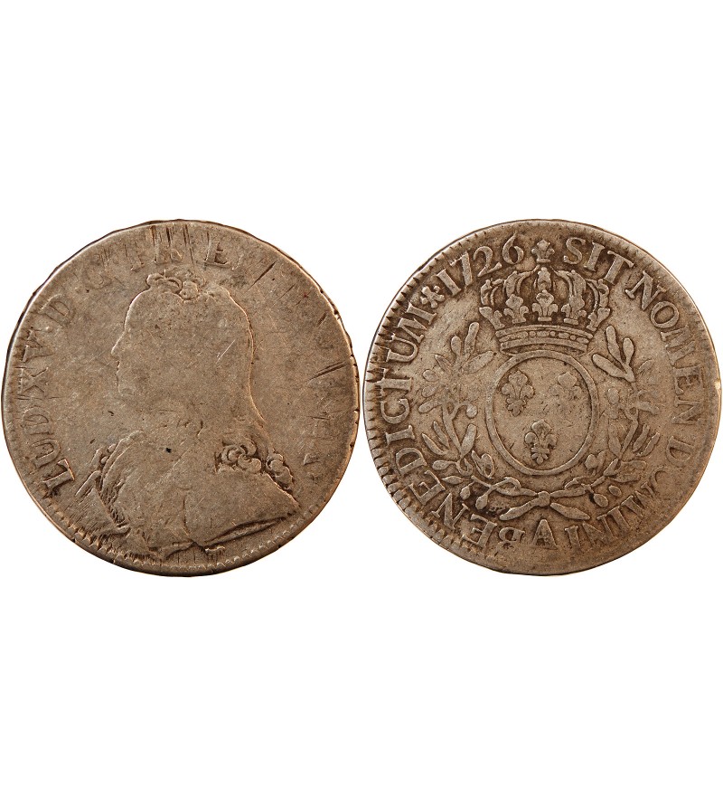 LOUIS XV - ECU ARGENT AUX BRANCHES D'OLIVIER 1726 A PARIS