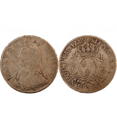 LOUIS XV - ECU ARGENT AUX BRANCHES D'OLIVIER 1726 A PARIS