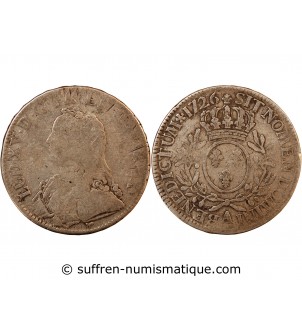 LOUIS XV - ECU ARGENT AUX BRANCHES D'OLIVIER 1726 A PARIS
