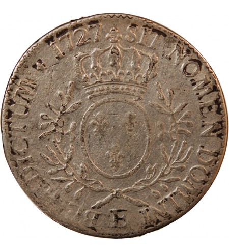 LOUIS XV - ECU ARGENT AUX BRANCHES D'OLIVIER 1727 E TOURS