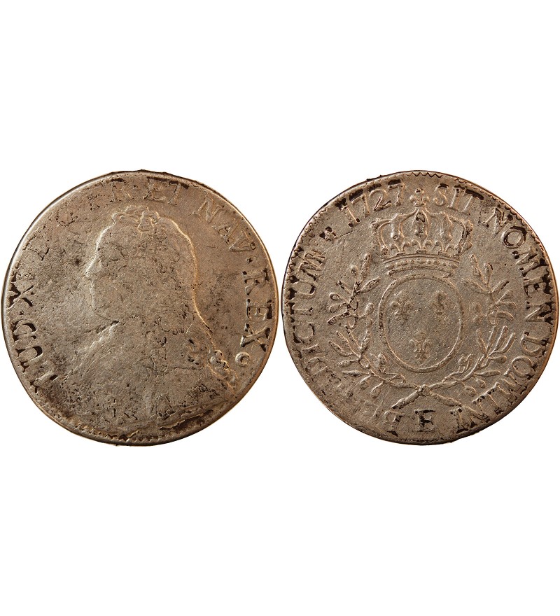 LOUIS XV - ECU ARGENT AUX BRANCHES D'OLIVIER 1727 E TOURS