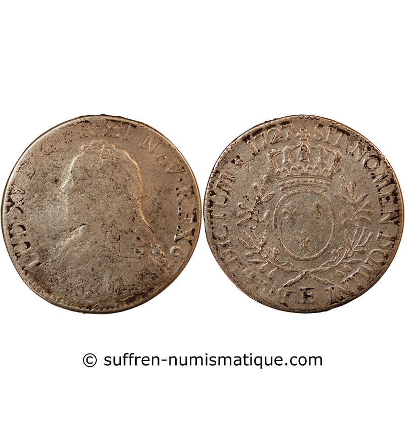 LOUIS XV - ECU ARGENT AUX BRANCHES D'OLIVIER 1727 E TOURS