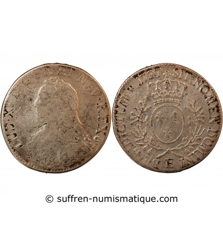 LOUIS XV - ECU ARGENT AUX BRANCHES D'OLIVIER 1727 E TOURS