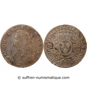 LOUIS XV - ECU ARGENT AUX BRANCHES D'OLIVIER 1736 T NANTES