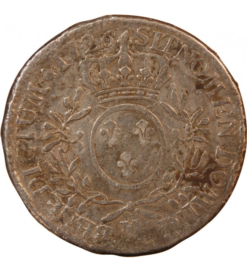 LOUIS XV - ECU ARGENT AUX BRANCHES D'OLIVIER 1726 M TOULOUSE