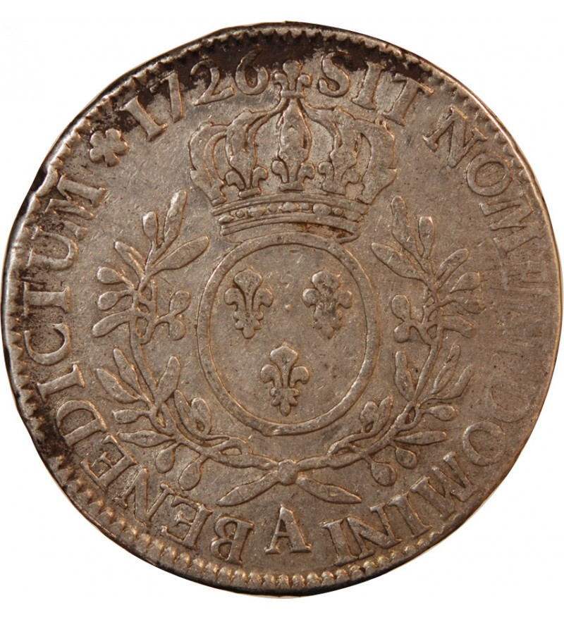 LOUIS XV - ECU ARGENT AUX BRANCHES D'OLIVIER 1726 A PARIS