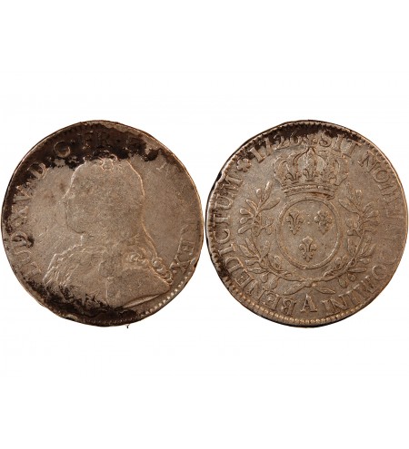 LOUIS XV - ECU ARGENT AUX BRANCHES D'OLIVIER 1726 A PARIS