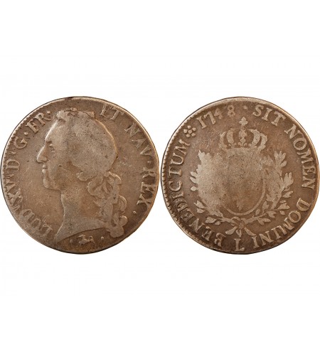 LOUIS XV - ECU ARGENT AU BANDEAU 1748 L BAYONNE - R2