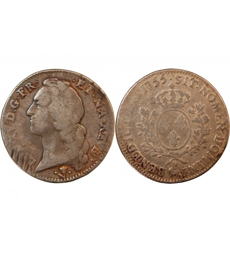 LOUIS XV - ECU DE BÉARN ARGENT AU BANDEAU 1755 PAU