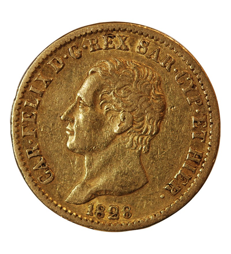 ITALIE, CHARLES FELIX﻿ - 20 LIRE OR 1828 TURIN