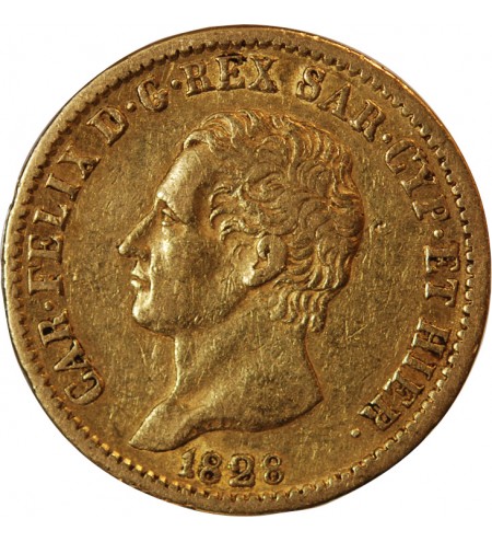 ITALIE, CHARLES FELIX﻿ - 20 LIRE OR 1828 TURIN
