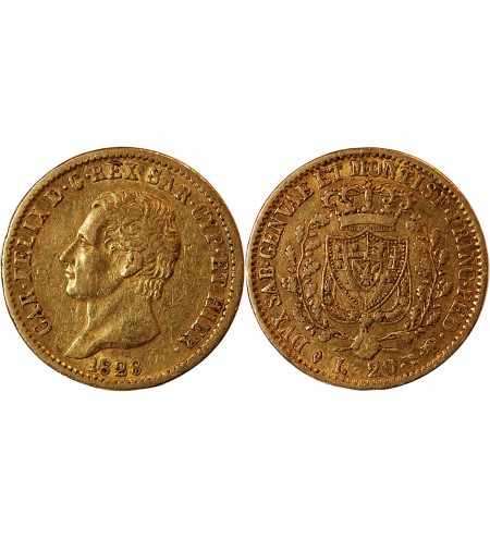 ITALIE, CHARLES FELIX﻿ - 20 LIRE OR 1828 TURIN