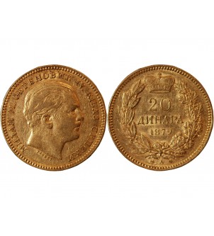 SERBIE, MILAN IV OBRENOVITCH - 20 DINARA OR 1879 VIENNE﻿ 2