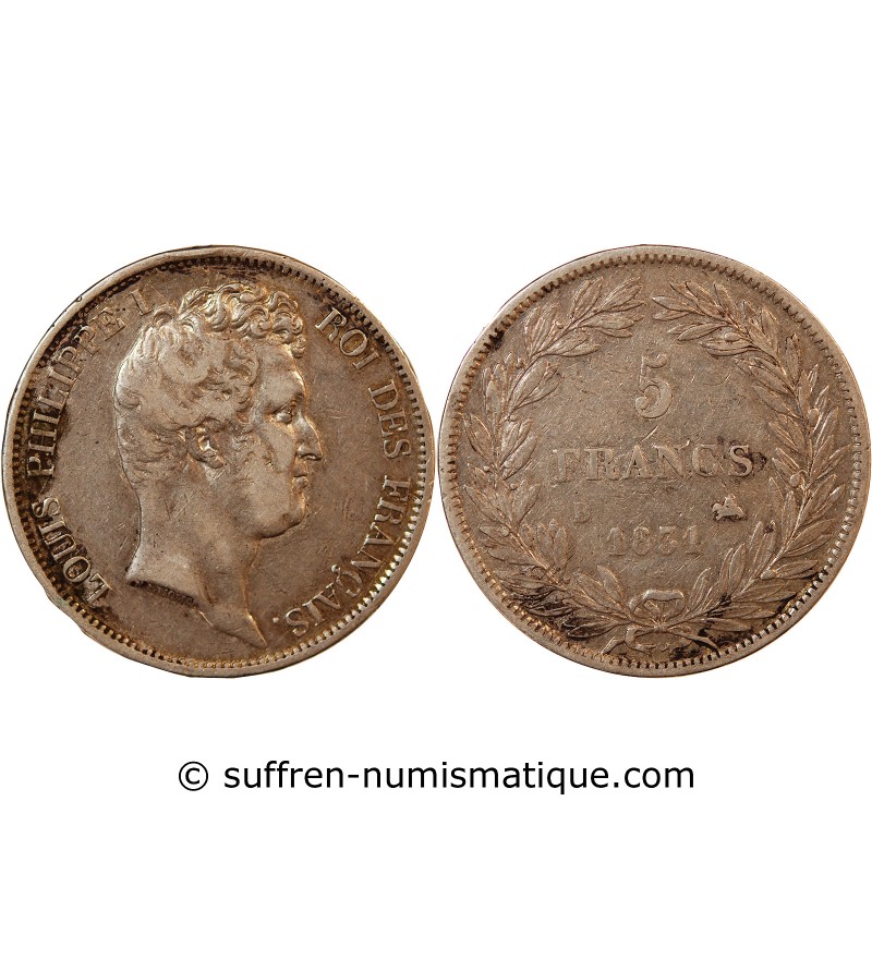 LOUIS PHILIPPE﻿ - 5 FRANCS ARGENT 1831 B ROUEN "Type Tiolier, Tr relief"