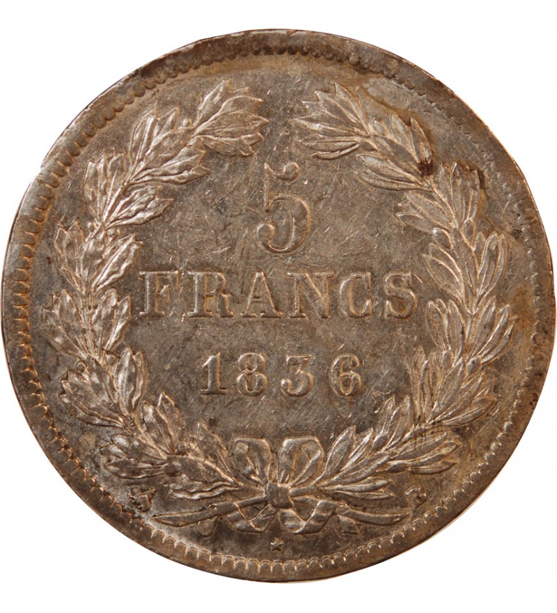 LOUIS PHILIPPE﻿ - 5 FRANCS ARGENT 1836 B ROUEN "Type Domard, Tr relief"