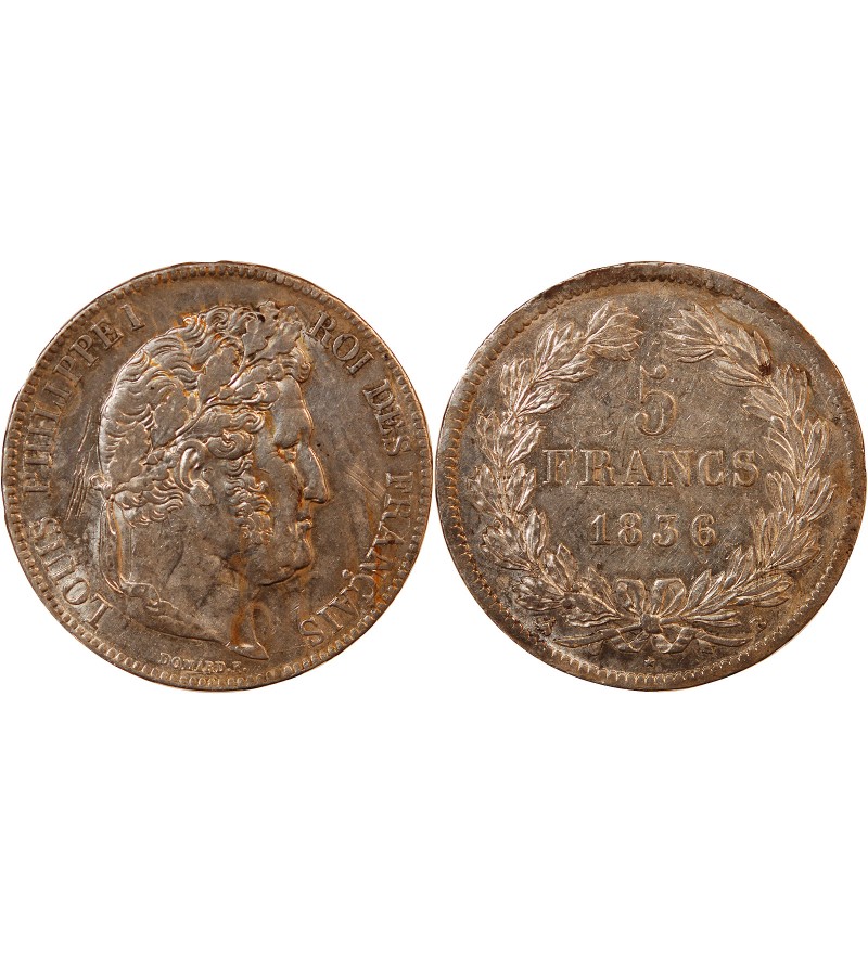 LOUIS PHILIPPE﻿ - 5 FRANCS ARGENT 1836 B ROUEN "Type Domard, Tr relief"