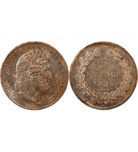 LOUIS PHILIPPE﻿ - 5 FRANCS ARGENT 1836 B ROUEN "Type Domard, Tr relief"