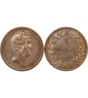 LOUIS PHILIPPE﻿ - 5 FRANCS ARGENT 1831 W LILLE "Type Tiolier, Tr creux" 2