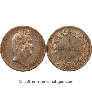 LOUIS PHILIPPE﻿ - 5 FRANCS ARGENT 1831 W LILLE "Type Tiolier, Tr creux"