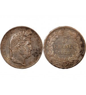 LOUIS PHILIPPE﻿ - 5 FRANCS ARGENT 1838 W LILLE "Type Domard, Tr relief" 2