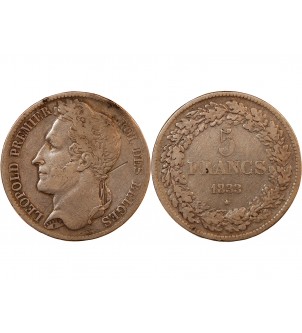 BELGIQUE, LEOPOLD Ier - 5 FRANCS ARGENT 1833 2