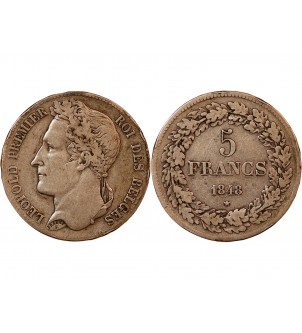 BELGIQUE, LEOPOLD Ier - 5 FRANCS ARGENT 1833 2