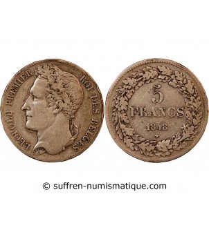 BELGIQUE, LEOPOLD Ier - 5 FRANCS ARGENT 1833