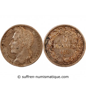 BELGIQUE, LEOPOLD Ier - 5 FRANCS ARGENT 1834