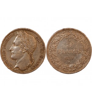 BELGIQUE, LEOPOLD Ier - 5 FRANCS ARGENT 1849 2