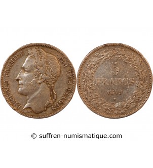 BELGIQUE, LEOPOLD Ier - 5 FRANCS ARGENT 1849