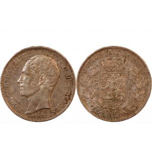 BELGIQUE, LEOPOLD Ier - 5 FRANCS ARGENT 1849 2