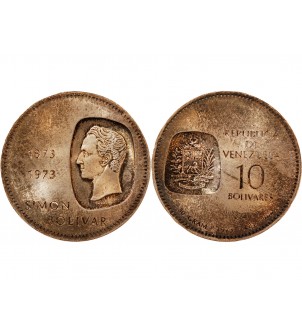 VENEZUELA, SIMON BOLIVAR - 10 BOLIVARS ARGENT 1973 2