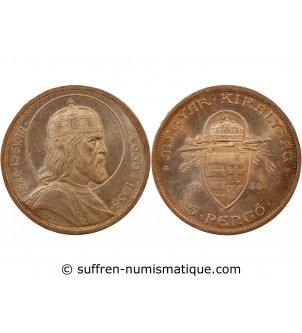 HONGRIE - 5 PENGO ARGENT 1938 BP - SAINT-STEPHANE