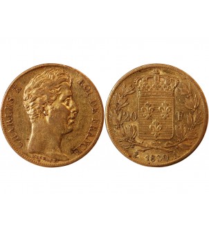 CHARLES X - 20 FRANCS OR 1830 A PARIS "5 Feuilles"﻿ 2
