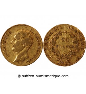 BONAPARTE 1er CONSUL﻿ - 20 FRANCS OR AN 12 A PARIS﻿