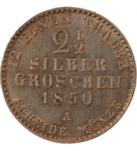 ALLEMAGNE, PRUSSE, FRIEDRICH WILHELM IV - 2 1/2 GROSCHEN 1850 A BERLIN