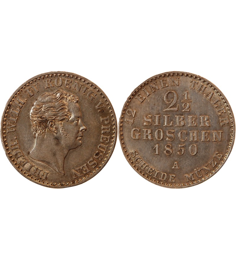 ALLEMAGNE, PRUSSE, FRIEDRICH WILHELM IV - 2 1/2 GROSCHEN 1850 A BERLIN