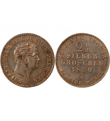 ALLEMAGNE, PRUSSE, FRIEDRICH WILHELM IV - 2 1/2 GROSCHEN 1850 A BERLIN