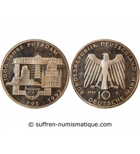 ALLEMAGNE - 10 MARK ARGENT 1993 F - 1000 ANS DE POTSDAM