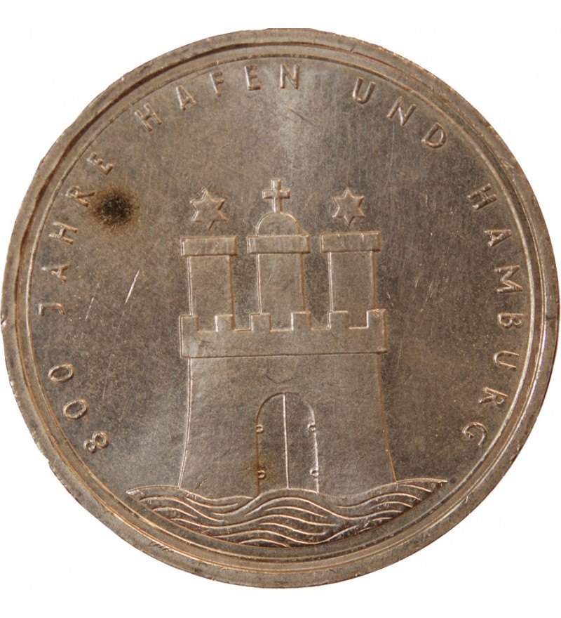 ALLEMAGNE - 10 MARK ARGENT 1989 J - 800 ANS DE HAMBOURG